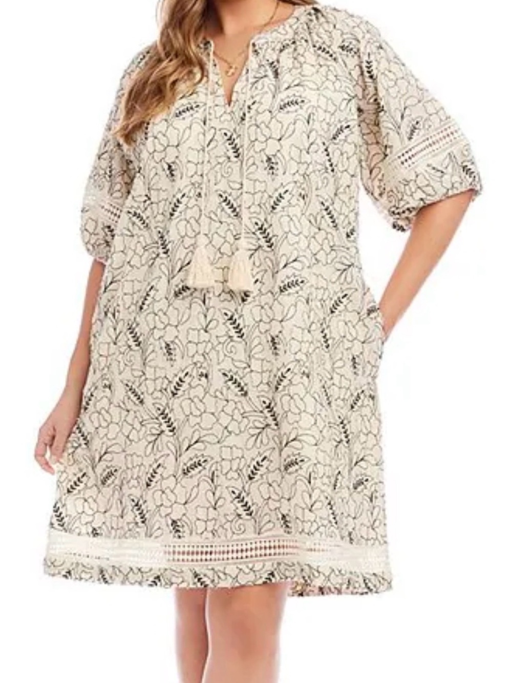 Karen Kane Cream Dress with Black Floral Print pit-pit 24 (mix48)